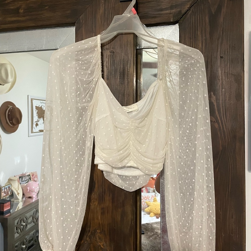 Sheer White Polka Dot Blouse